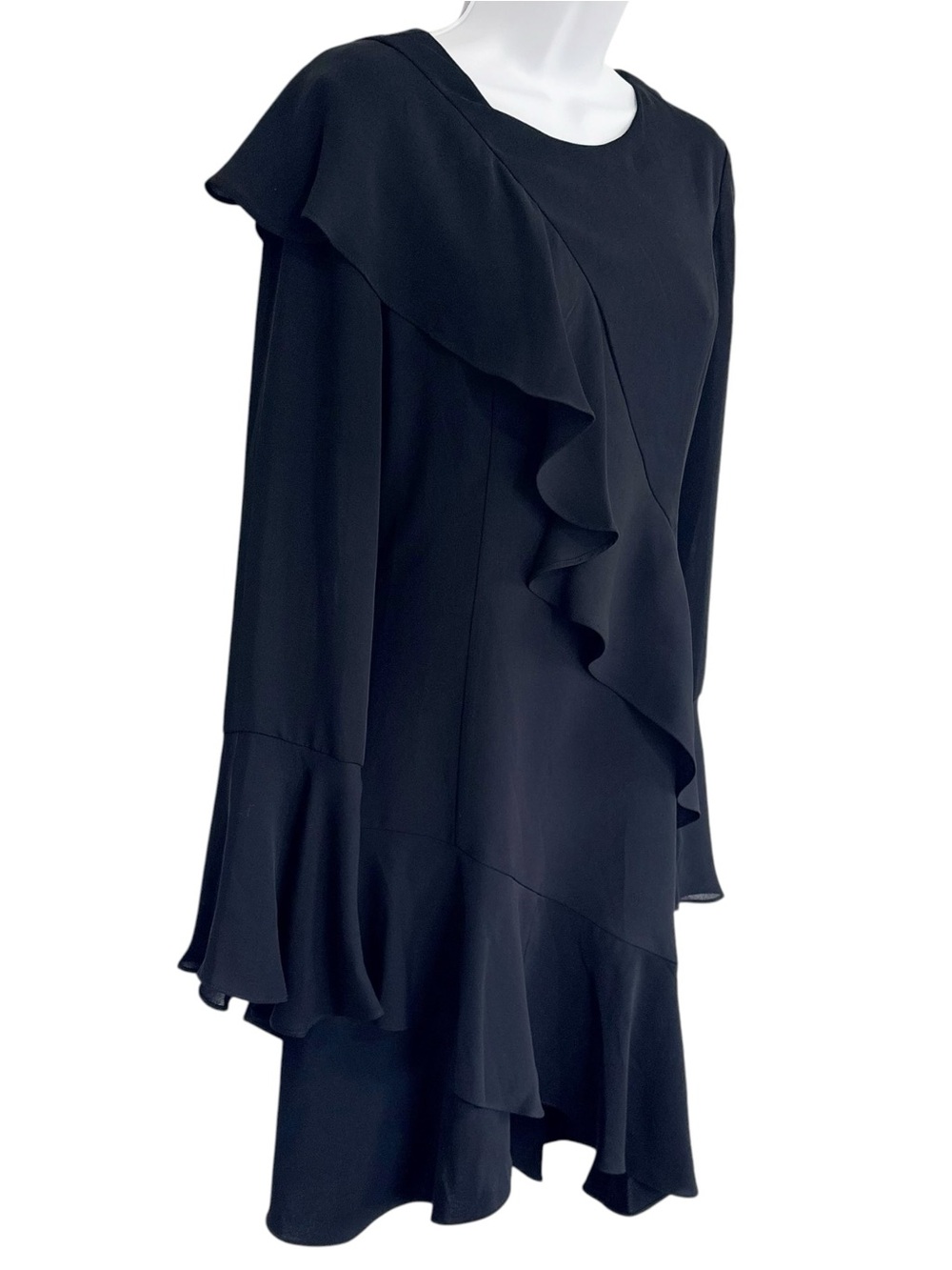 PARKER Alaska Combo Dress Black Size 6 Ruffle Bell Sleeve Midi Cocktail Dress - Picture 3 of 10